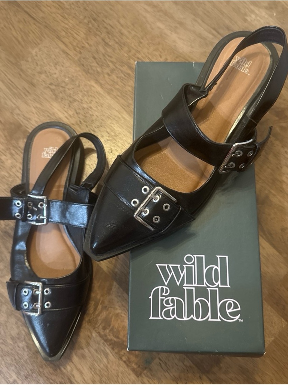 Target Wild Fable Black Pointed-Toe Slingback Flats with Buckles